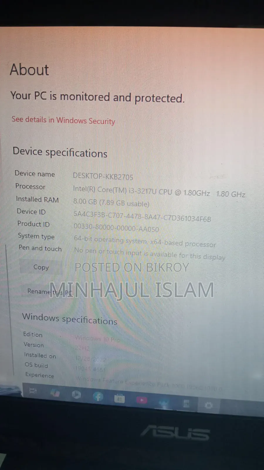 Laptop Asus A42JB 8GB Intel Core 3 HDD+SSD 60GB