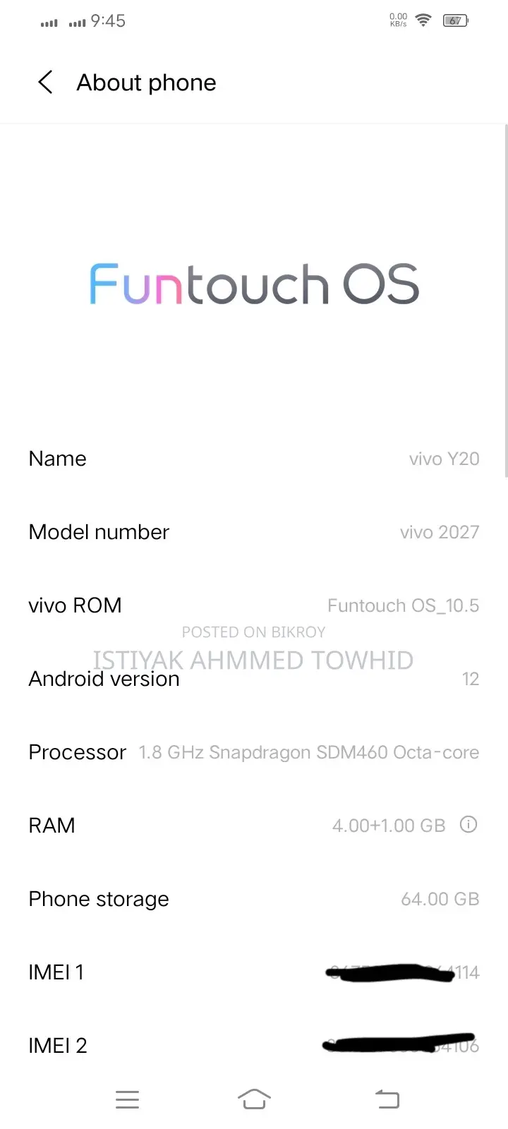 Vivo Y20 64 GB Black