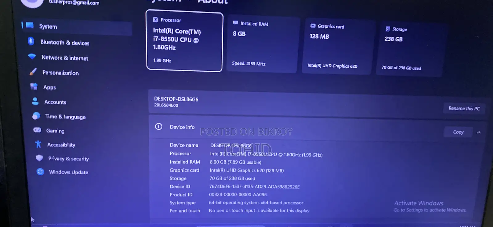 Laptop Lenovo ThinkPad T480 8GB Intel Core I7 SSD 256GB