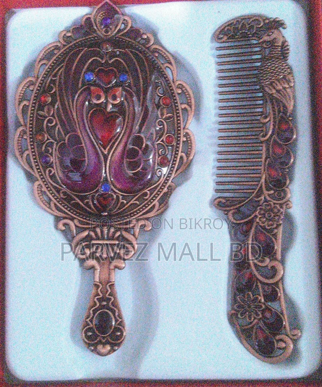 Metallic Makeup Mirror Comb Set Of 2 Crafts Ornaments-1 Set