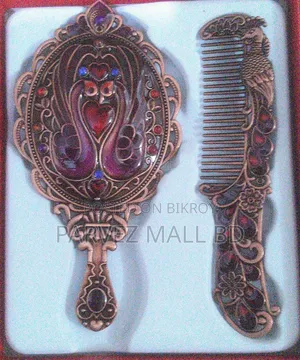 Metallic Makeup Mirror Comb Set Of 2 Crafts Ornaments-1 Set