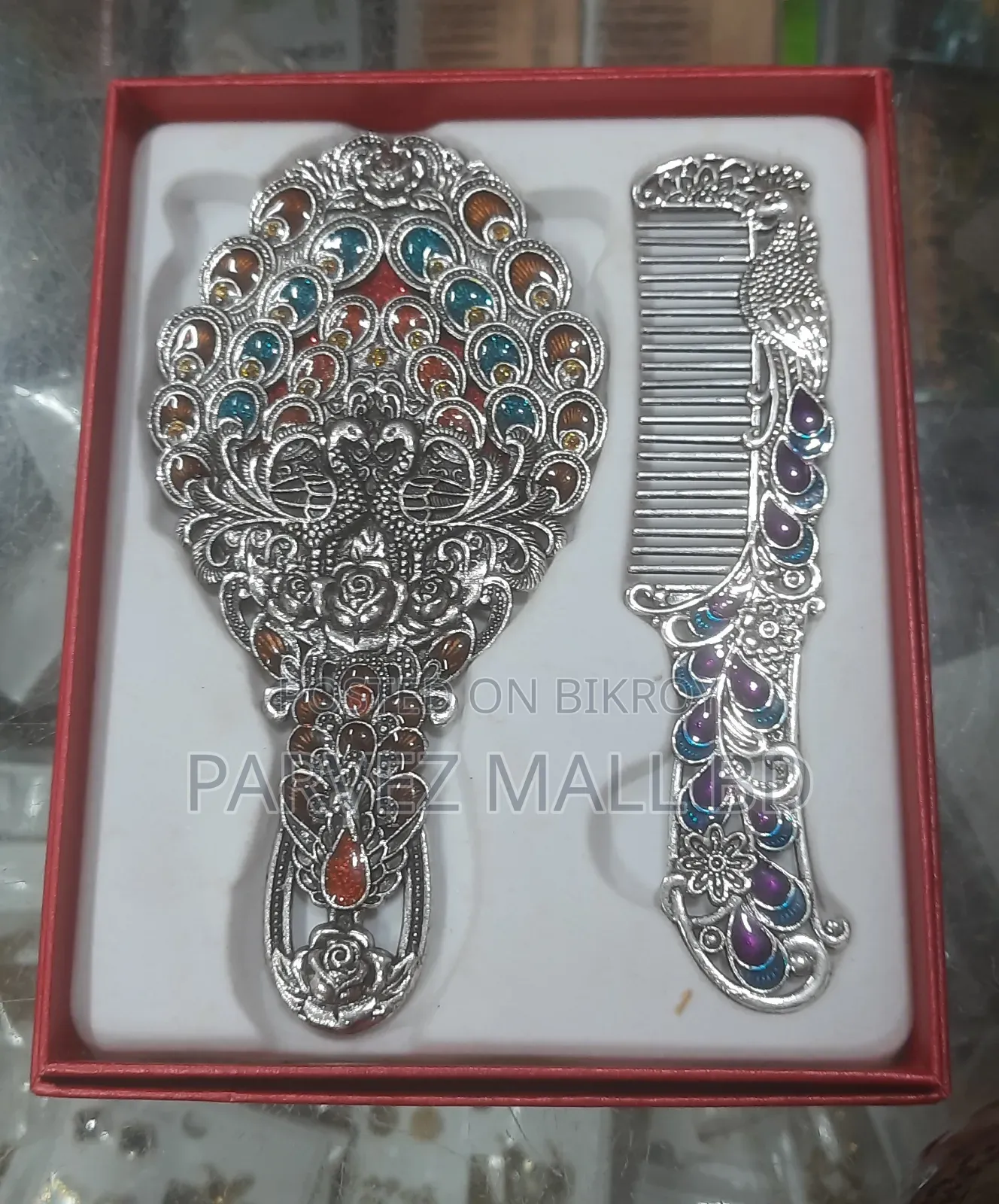 Metallic Makeup Mirror Comb Set Of 2 Crafts Ornaments-1 Set