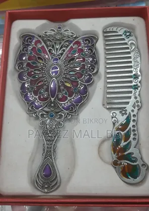 Metallic Makeup Mirror Comb Set Of 2 Crafts Ornaments-1 Set