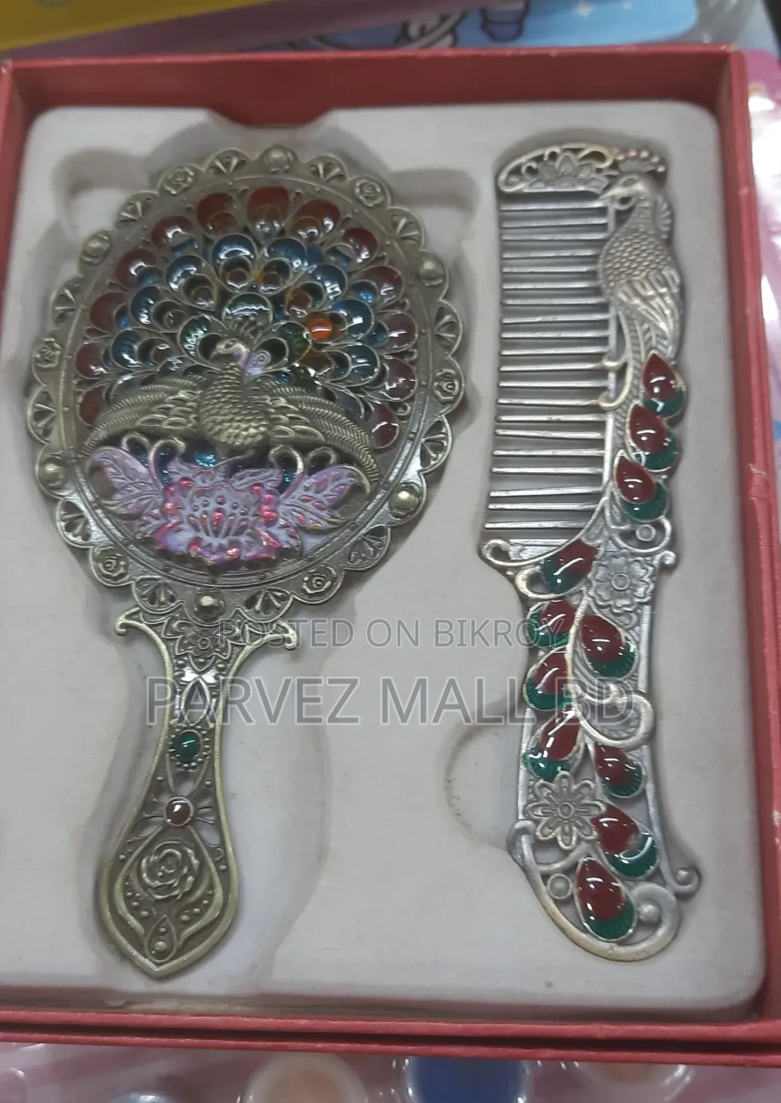 Metallic Makeup Mirror Comb Set Of 2 Crafts Ornaments-1 Set