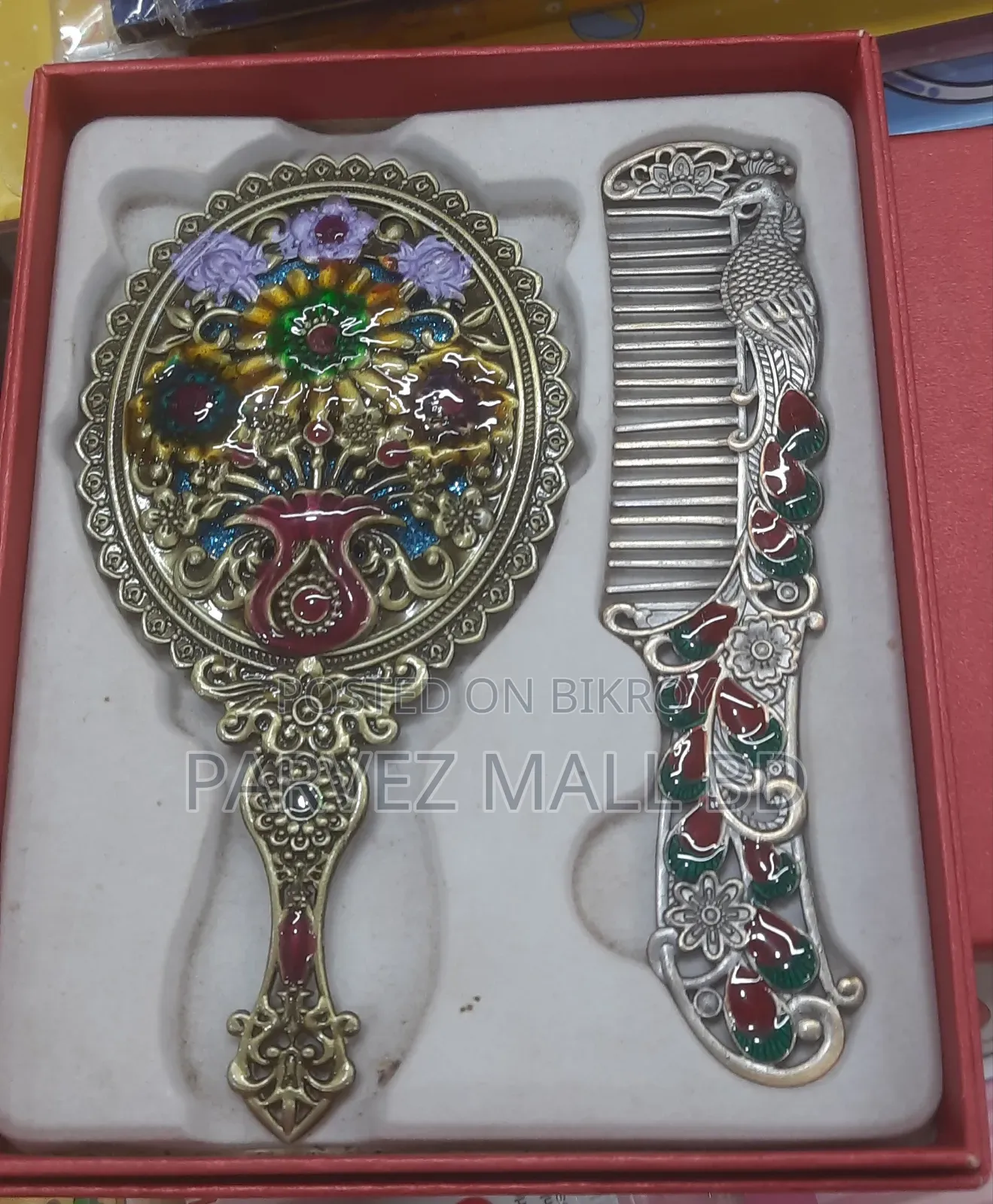 Metallic Makeup Mirror Comb Set Of 2 Crafts Ornaments-1 Set