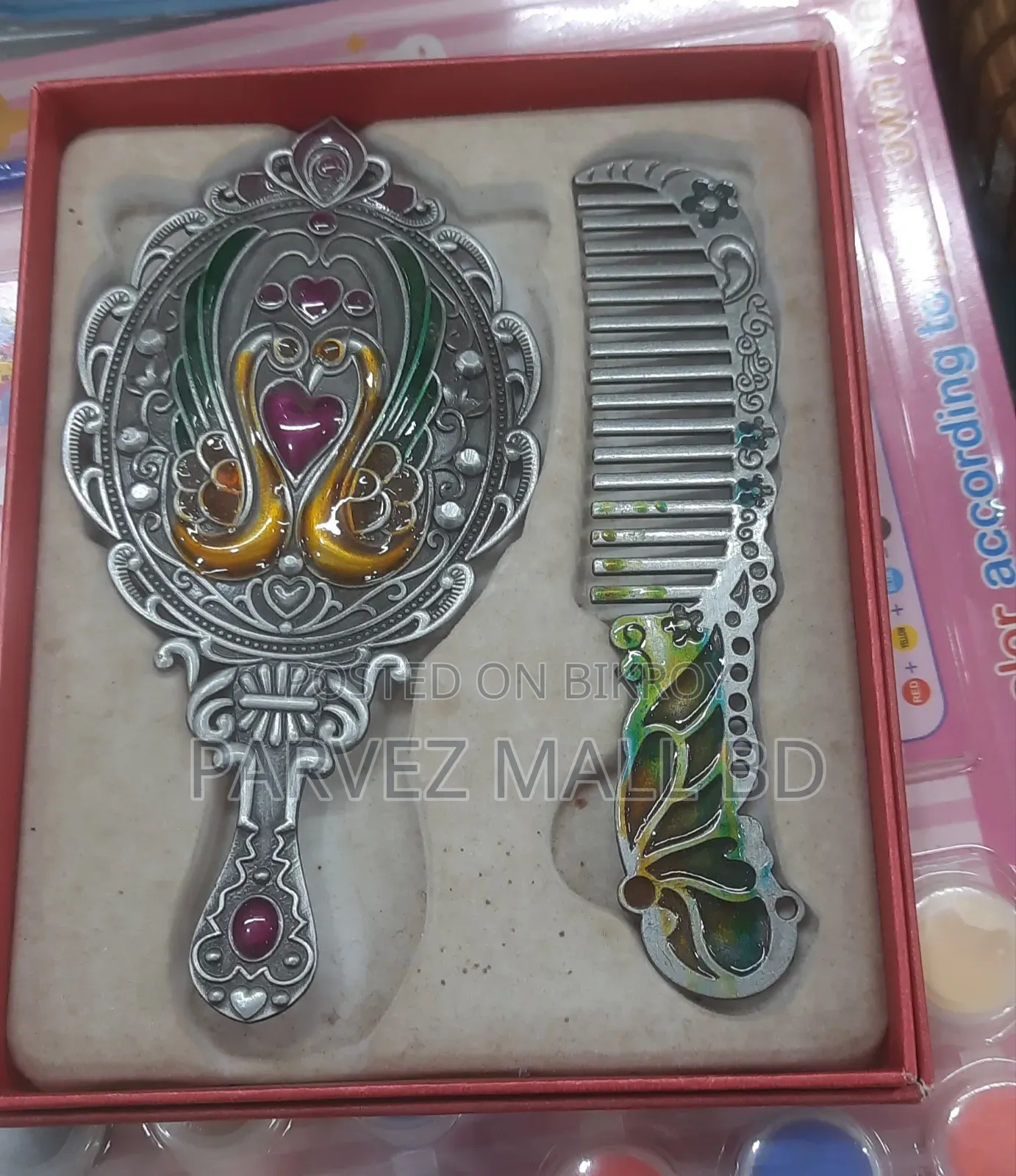Metallic Makeup Mirror Comb Set Of 2 Crafts Ornaments-1 Set