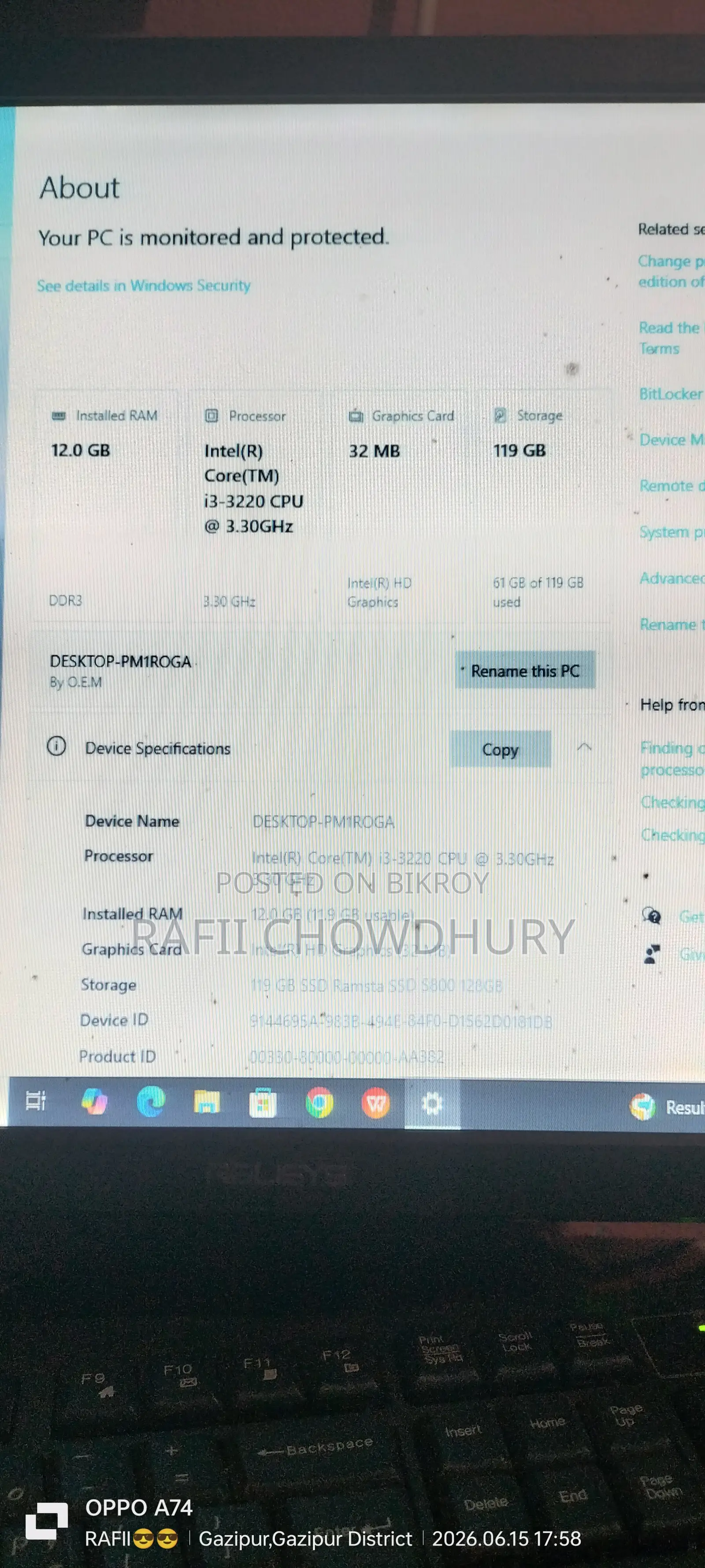 Desktop Computer 12GB Intel Core i3 SSD 128GB