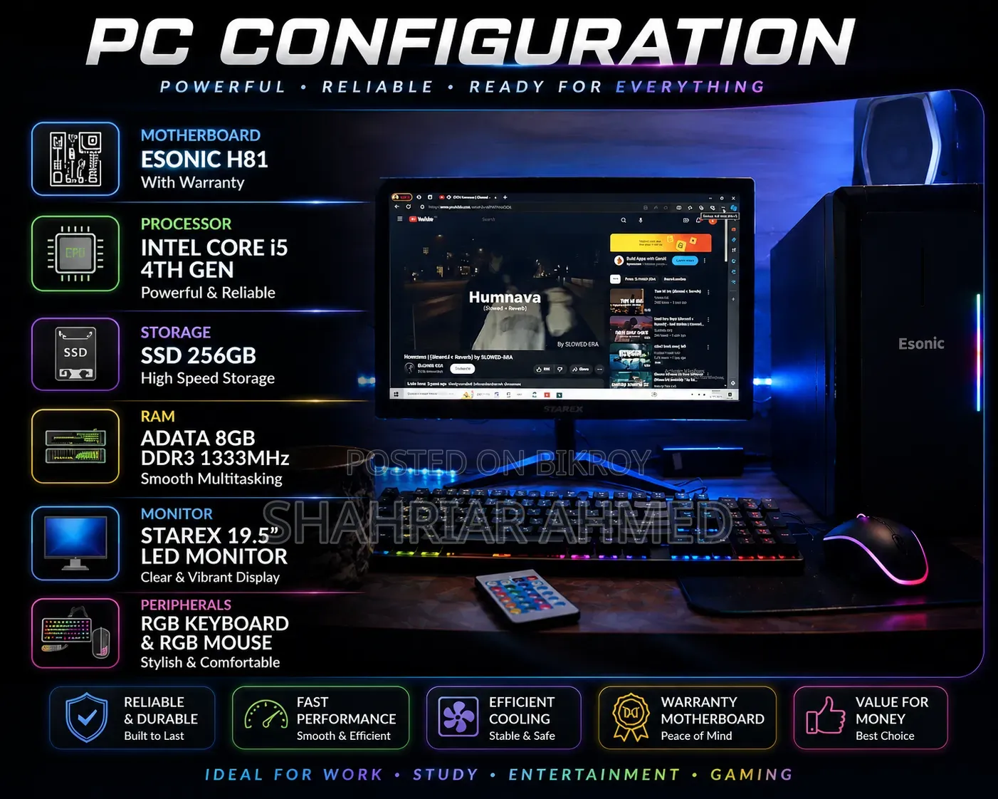 Desktop Computer 8GB Intel Core i5 SSD 256GB