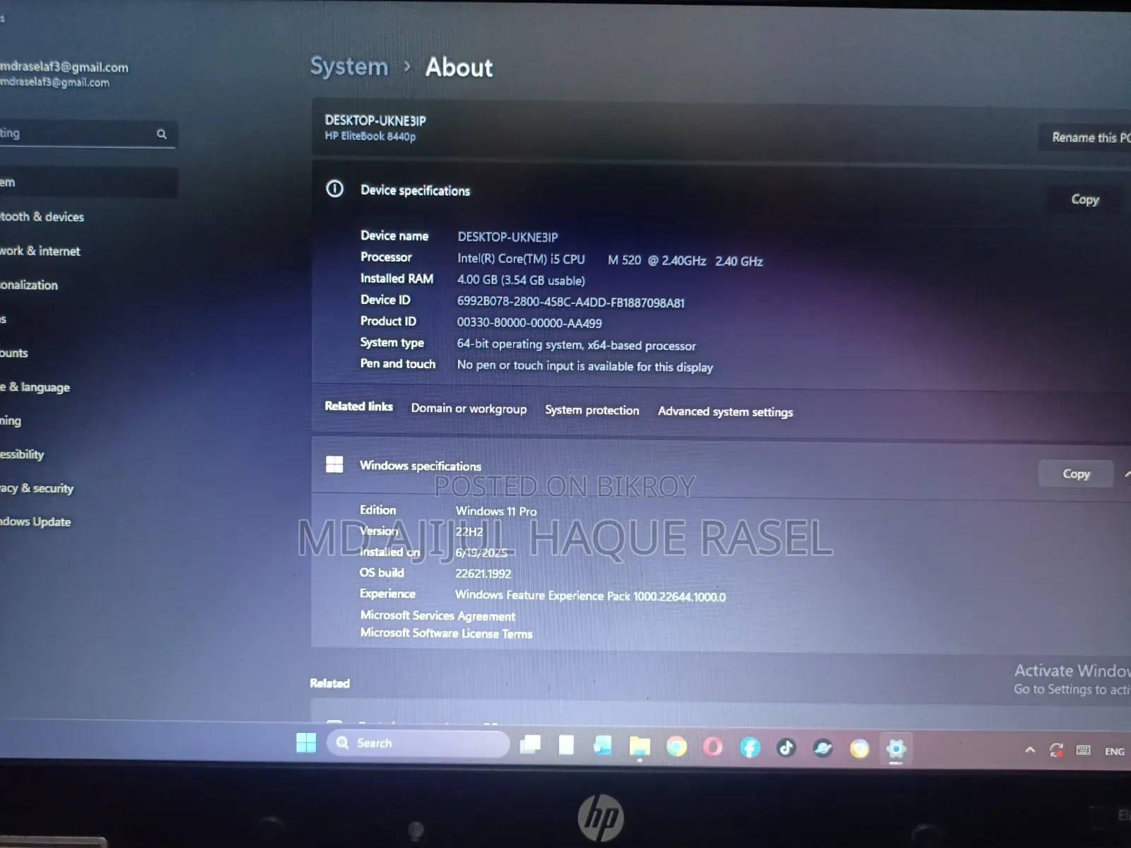 Laptop HP EliteBook 8440P 4GB Intel Core I5 SSD 128GB