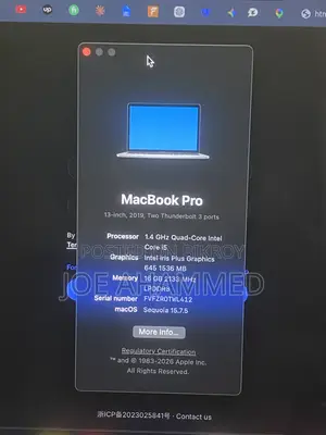 Laptop Apple MacBook Pro 2019 16GB Intel Core i5 SSD 256GB