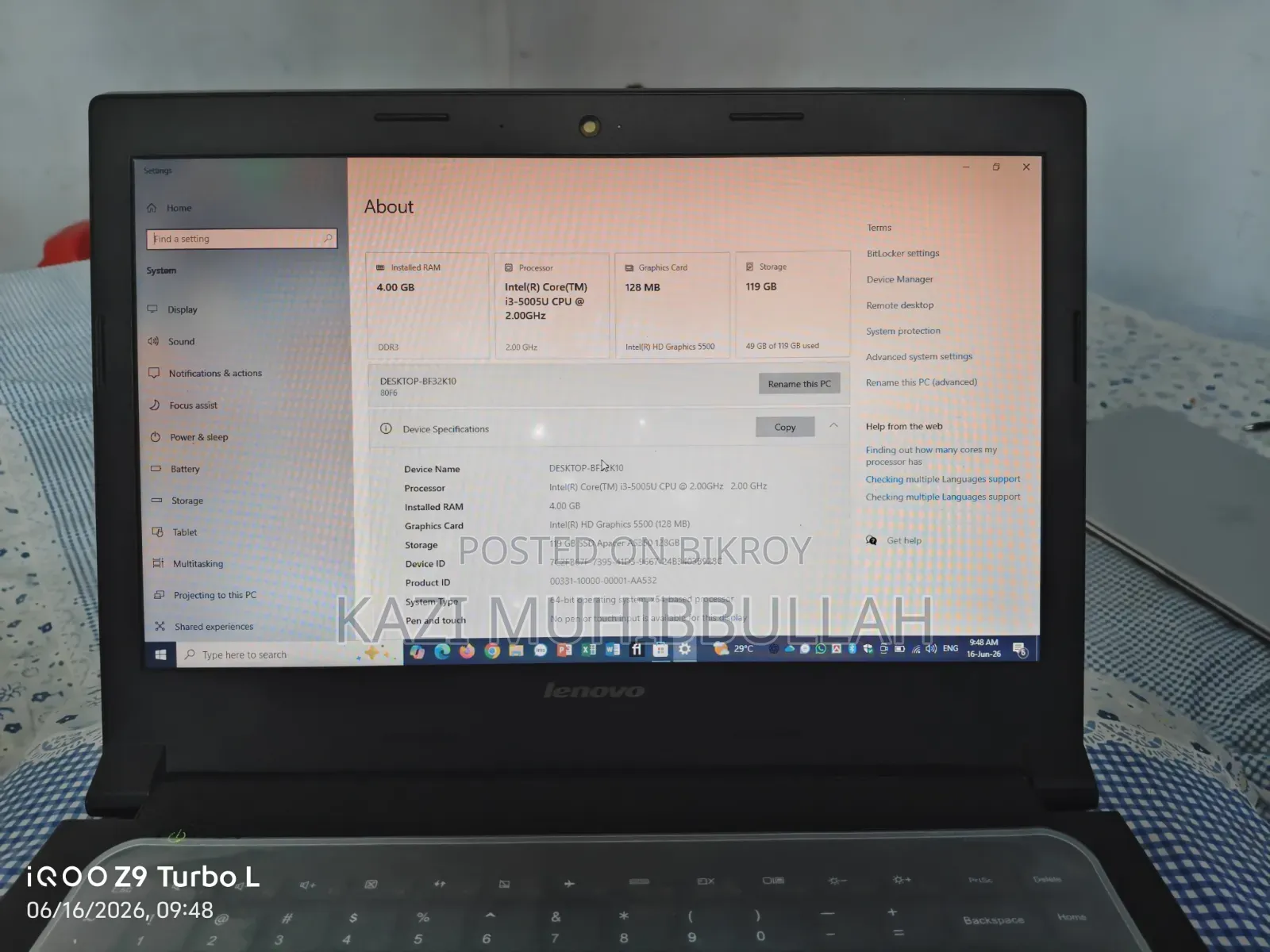 Laptop Lenovo B470 4GB Intel Core I3 SSD 128GB