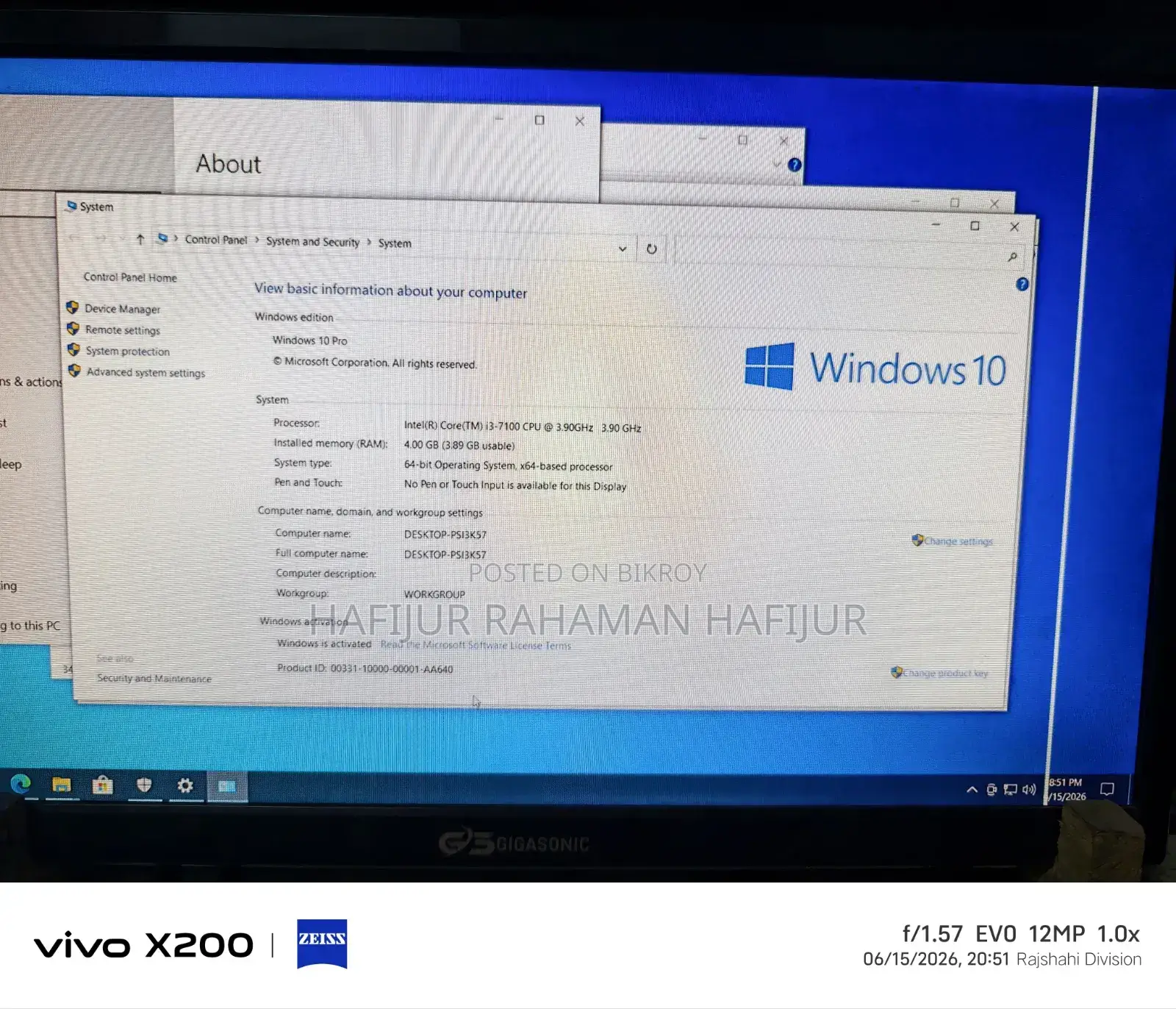 Gigabyte GA-H110MSTX-HD3-ZK 8GB Intel Core I3 SSD 128GB