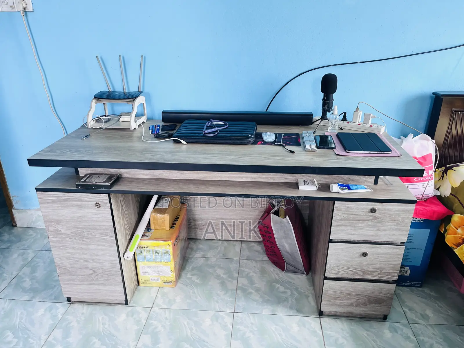 Large computer table and chair.