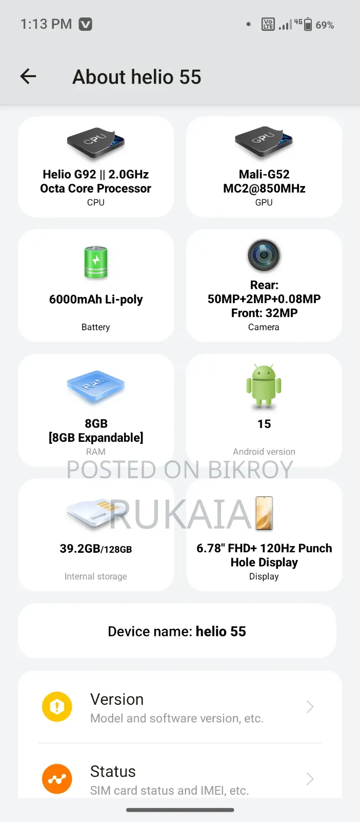 Helio 55 128 GB White