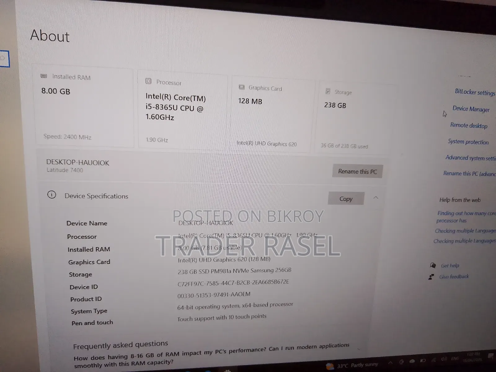 Laptop Dell Latitude 7400 8GB Intel Core i5 SSD 256GB