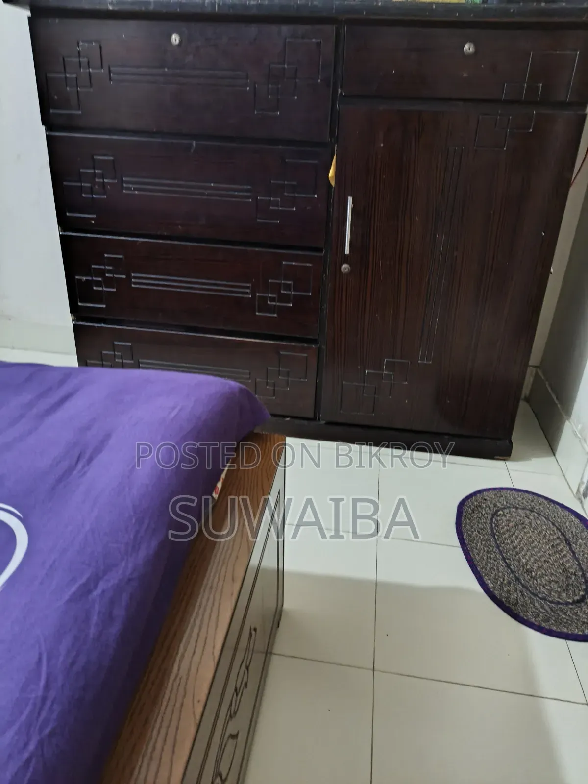 Bed and wardrobe for sale.