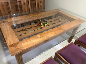 Segun Wood Dining Table+10mm Glass .Segun Wood+6 Seater By+Glass Top