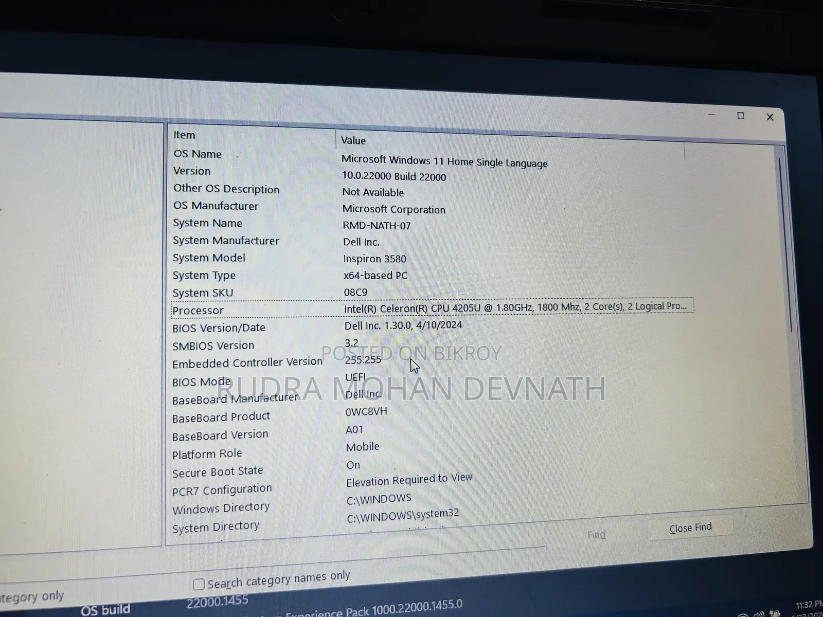 Laptop Dell 4GB SSD 256GB