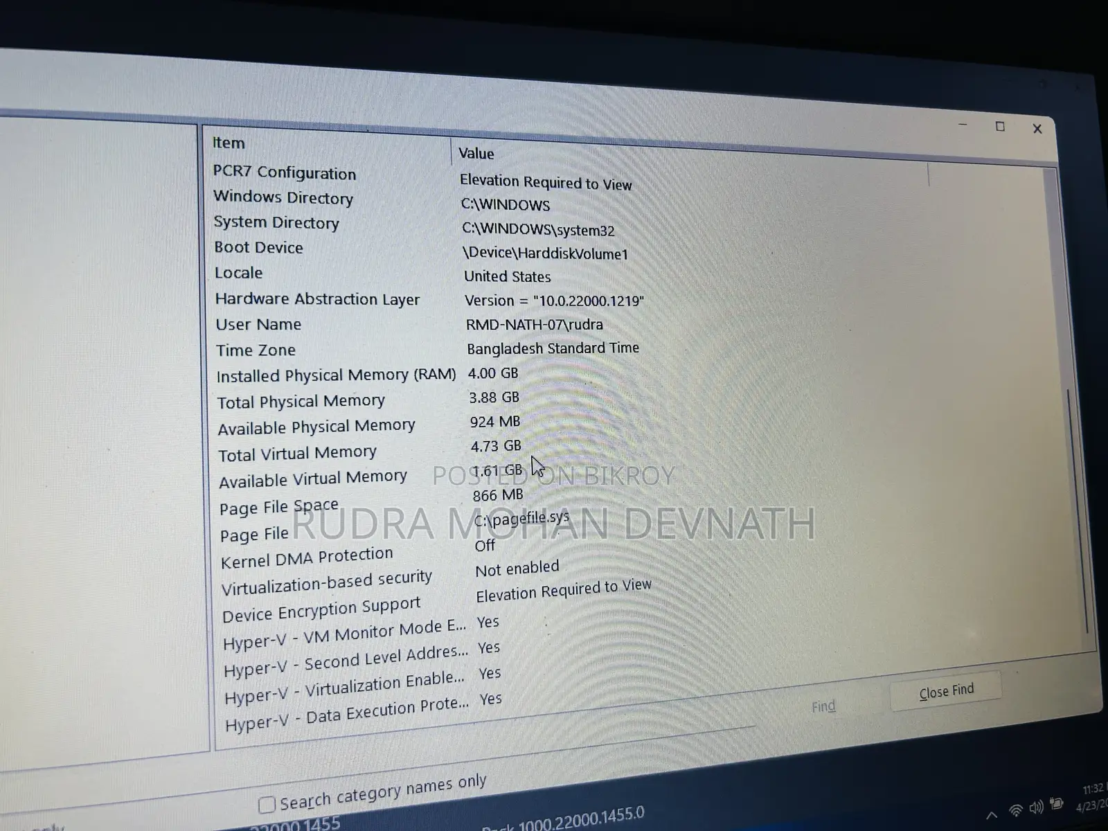 Laptop Dell 4GB SSD 256GB