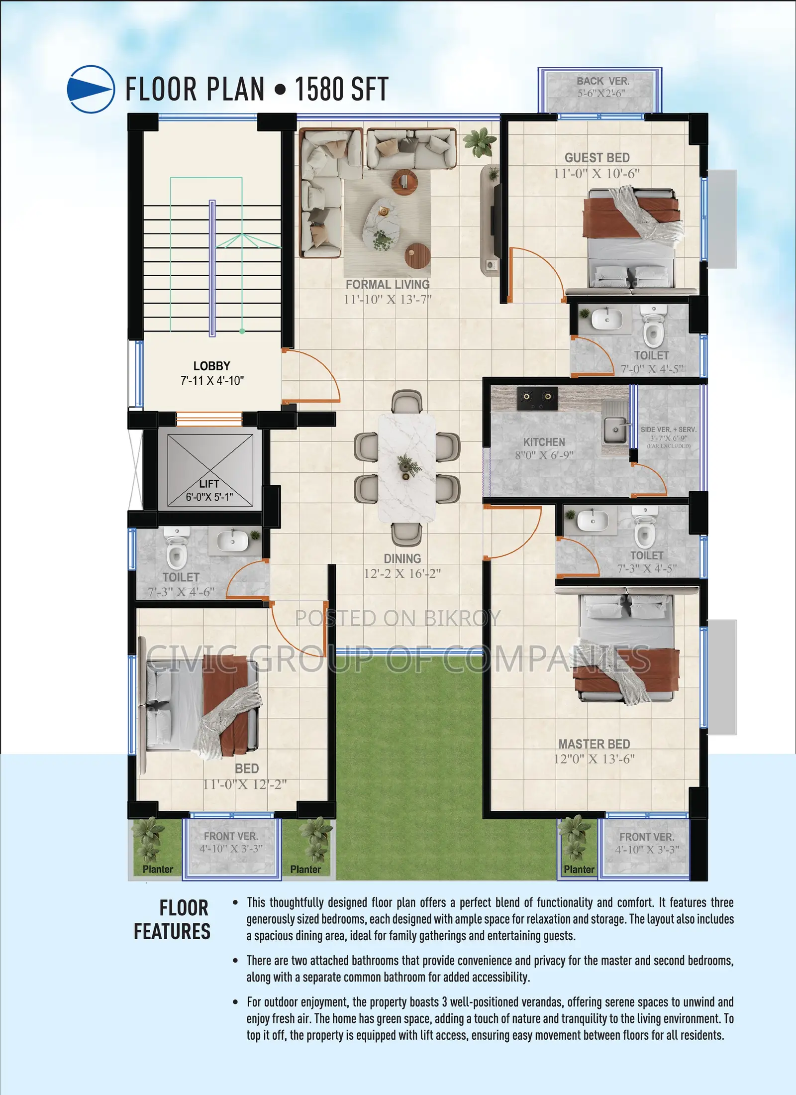 Furnished 3-bedroom Apartment in Dhaka, Bashundhara for sale