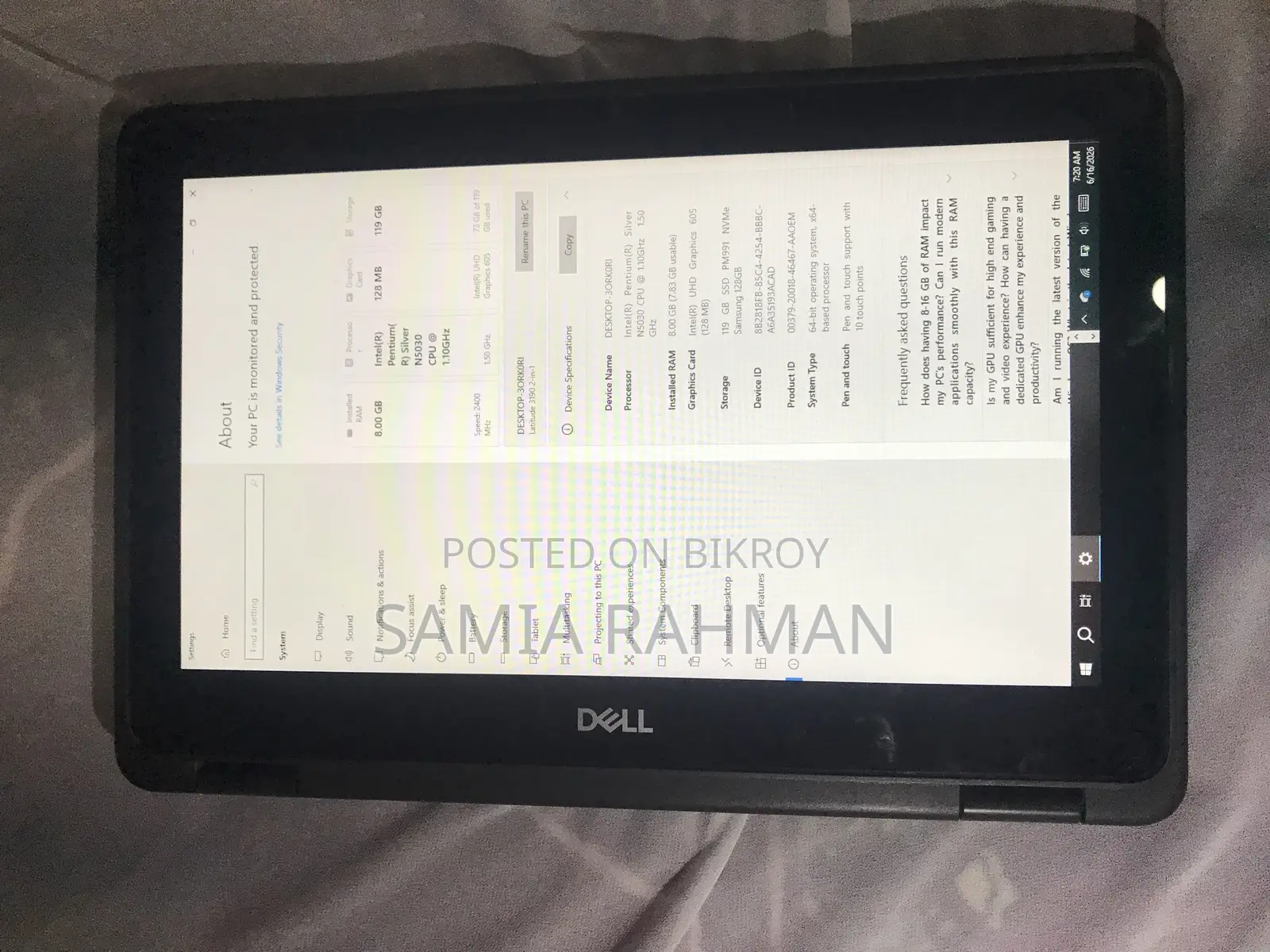 Laptop Dell Latitude 11 3190 8GB Intel Core I7 HDD+SSD 128GB