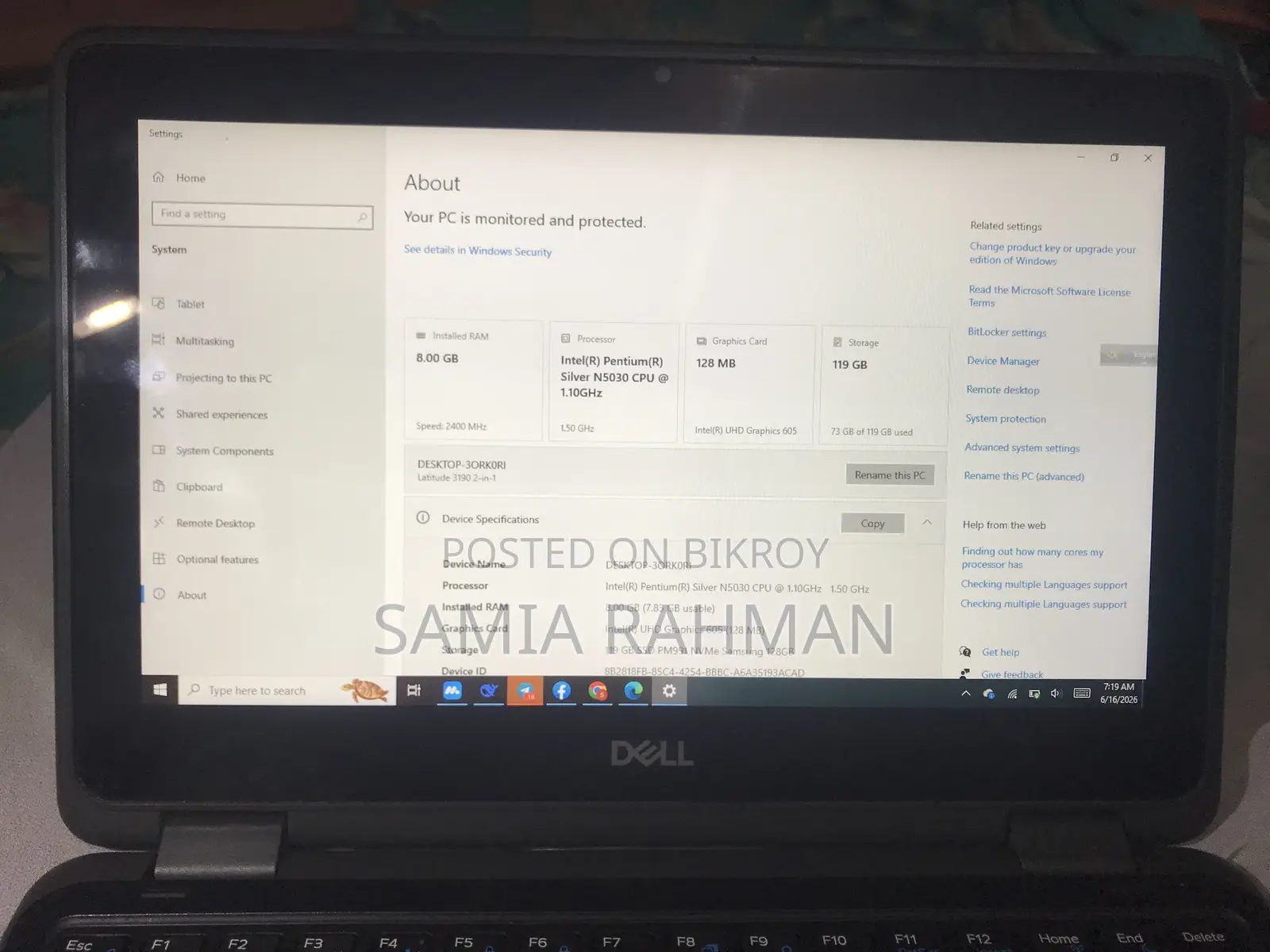 Laptop Dell Latitude 11 3190 8GB Intel Core I7 HDD+SSD 128GB