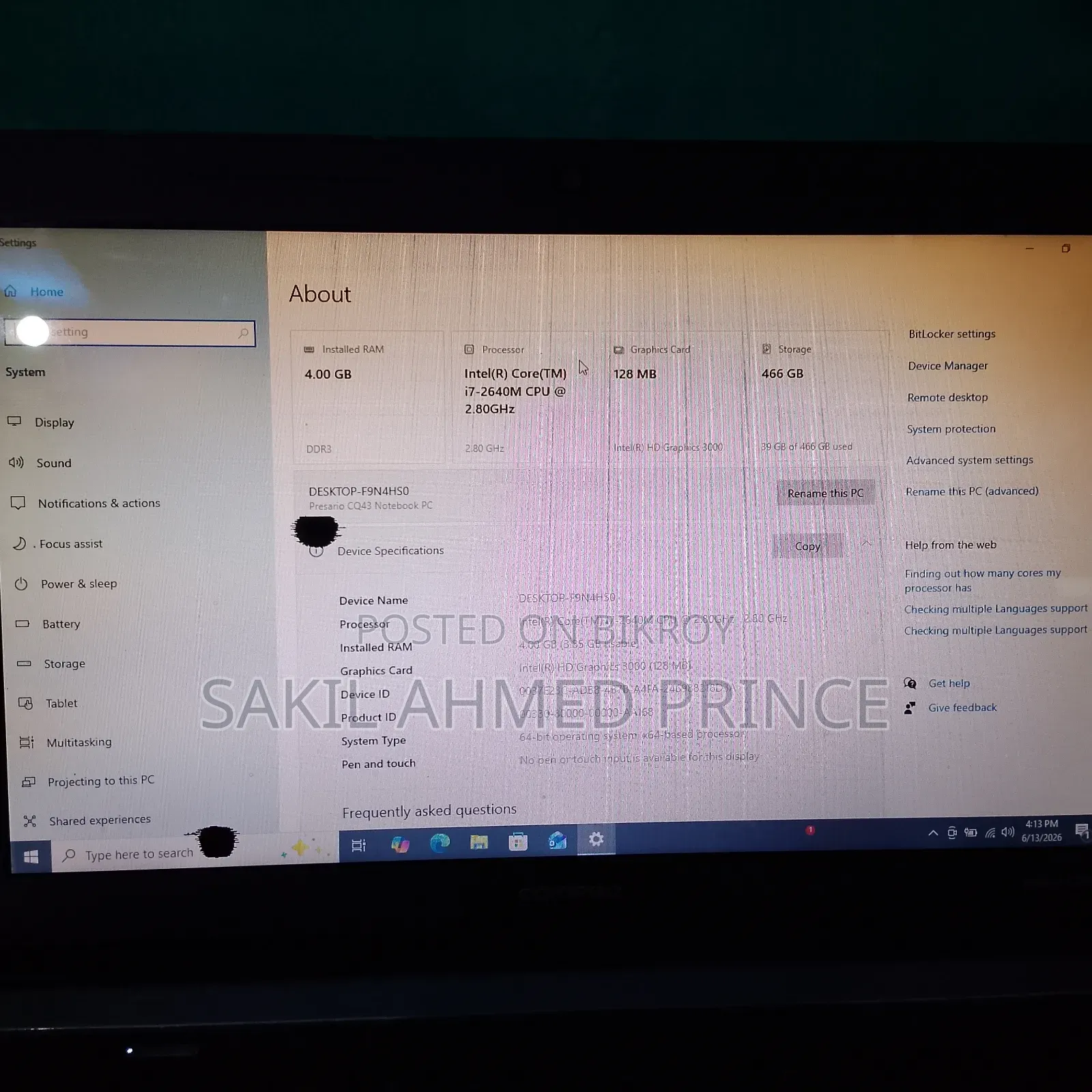 Laptop HP Compaq Presario CQ43 4GB Intel Core I7 HDD 500GB
