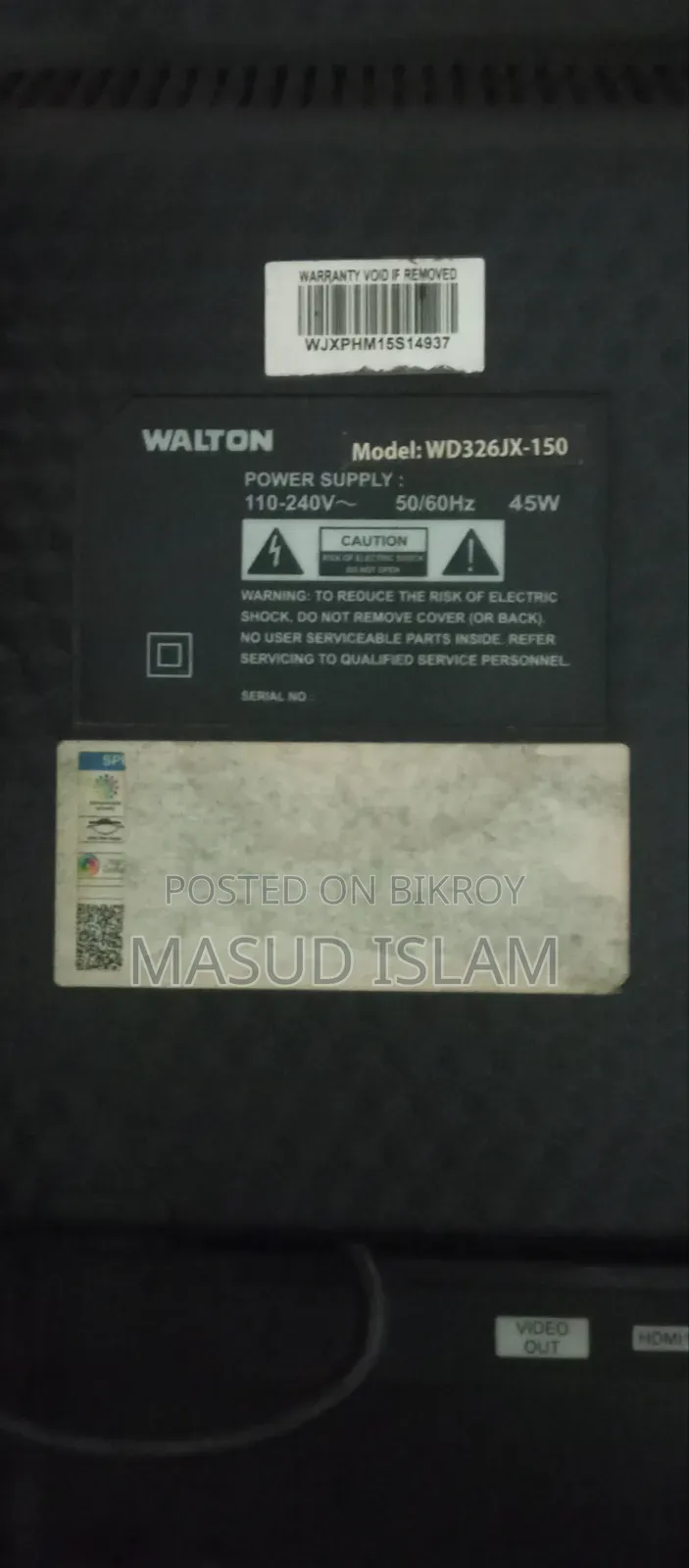 32-inch Walton TV for sale, price 10000 Taka, negotiable