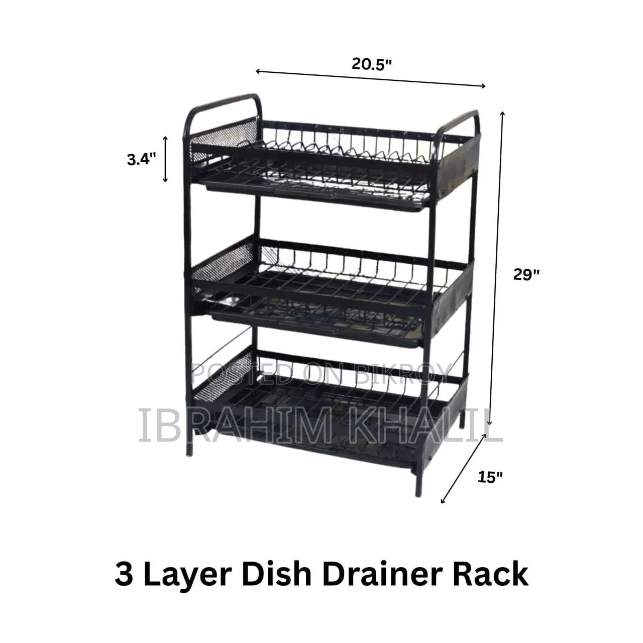 3-Layer Dish Drainer Rack (Metal Dish Rack)