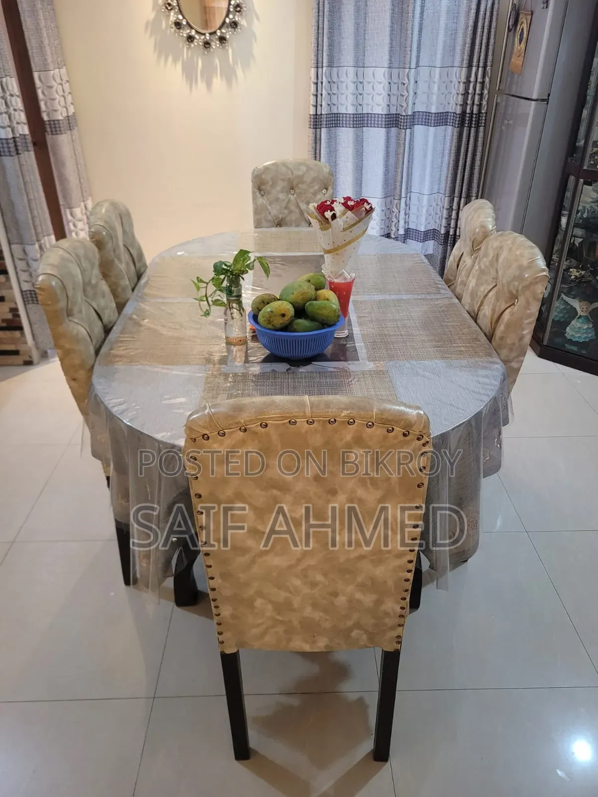 6-Seater Mahogany Wood Dining Table Set | Partex Top