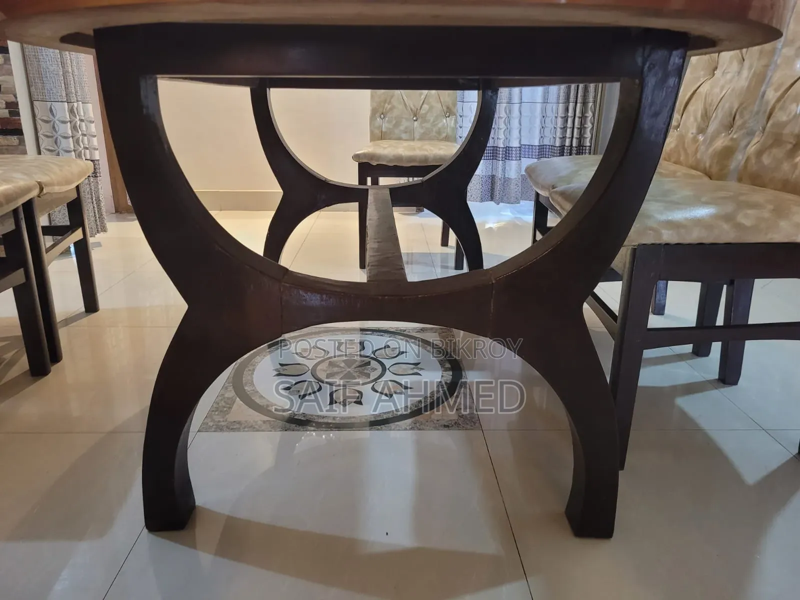 6-Seater Mahogany Wood Dining Table Set | Partex Top