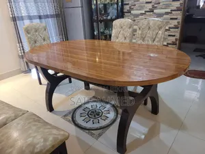 6-Seater Mahogany Wood Dining Table Set | Partex Top
