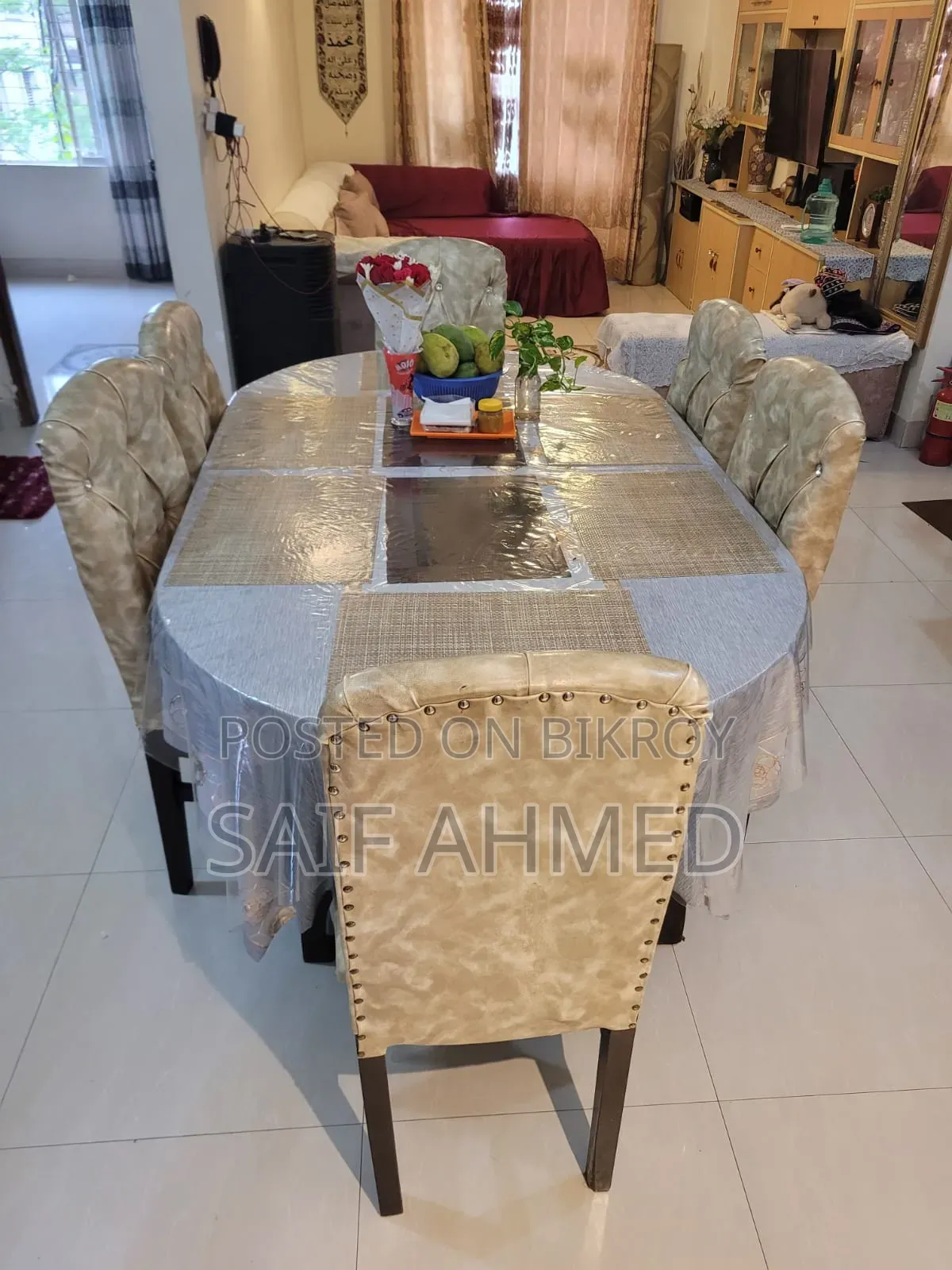 6-Seater Mahogany Wood Dining Table Set | Partex Top
