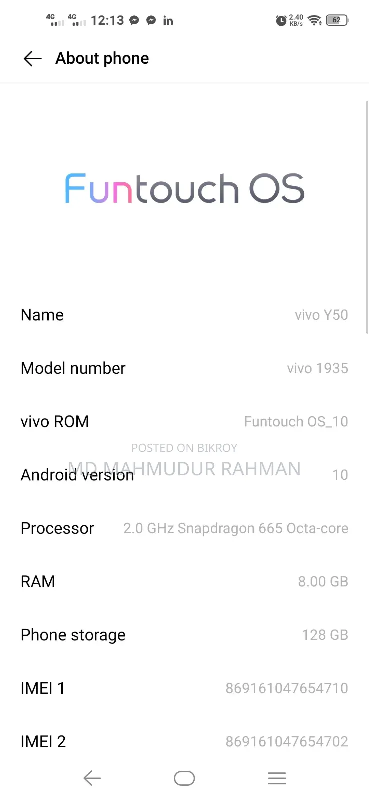 Vivo Y50 128 GB Blue