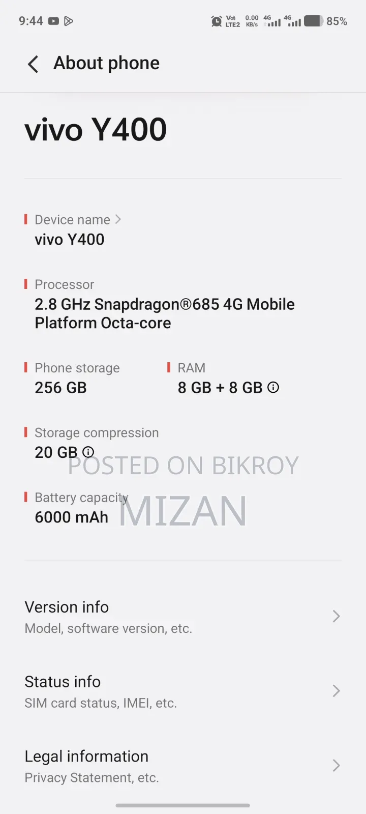 Vivo Y400 4G 256 GB Green