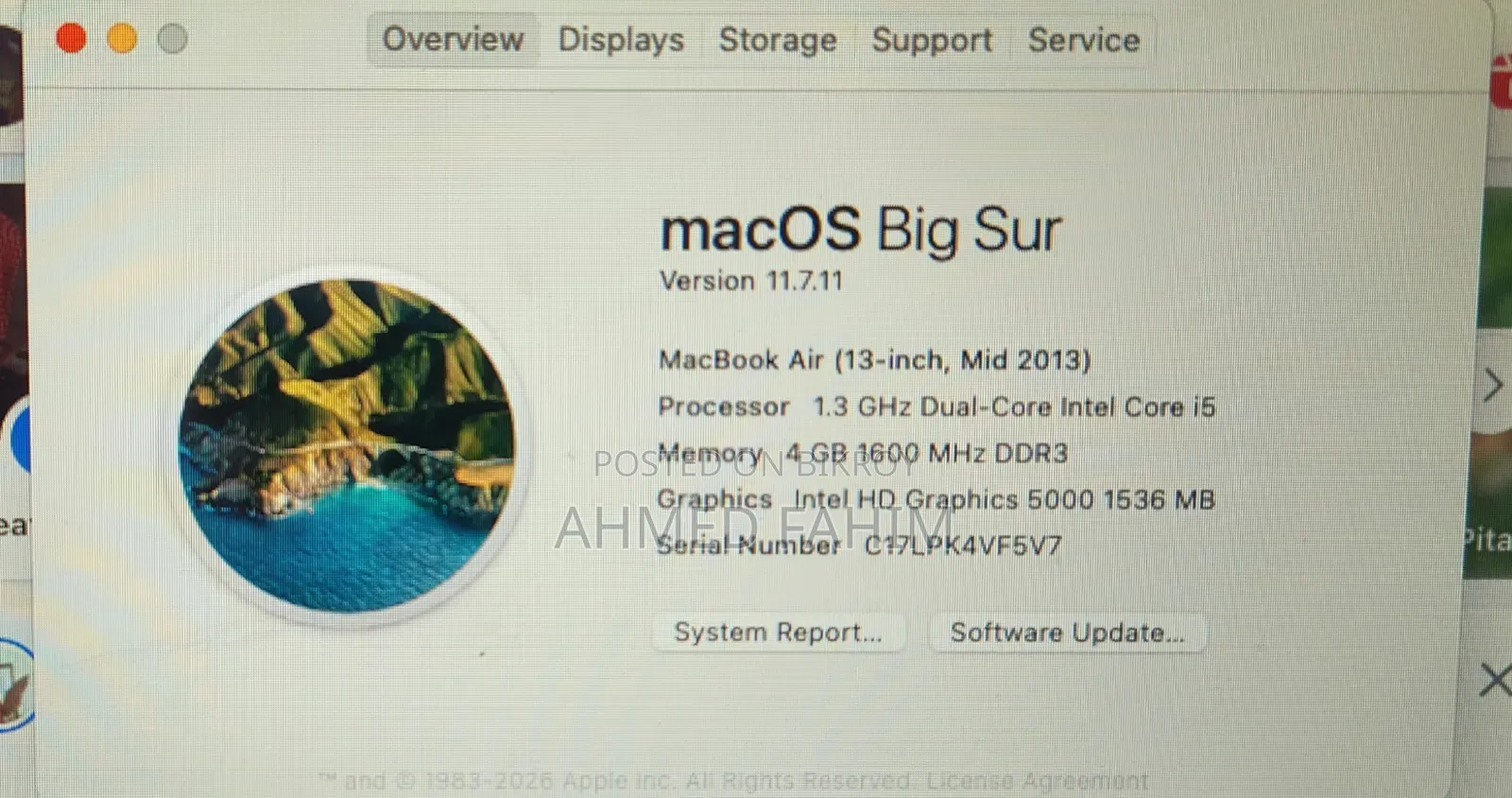 Laptop Apple MacBook Air 2013 4GB Intel Core I5 HDD 128GB