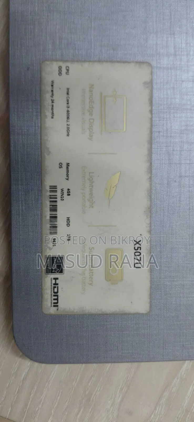 Laptop Asus VivoBook X540SA 4GB Intel Core I3 HDD 1TB