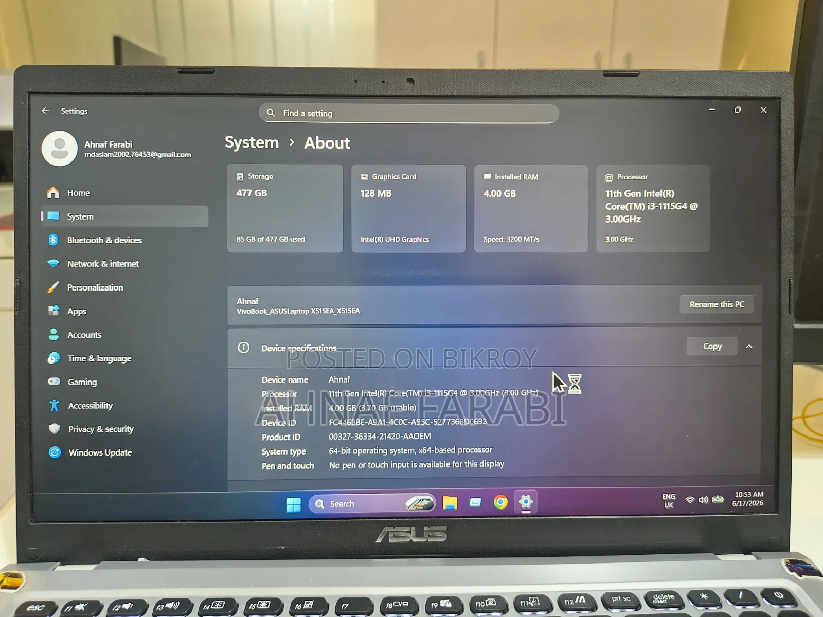Laptop Asus VivoBook X540SA 4GB Intel Core i3 SSD 512GB