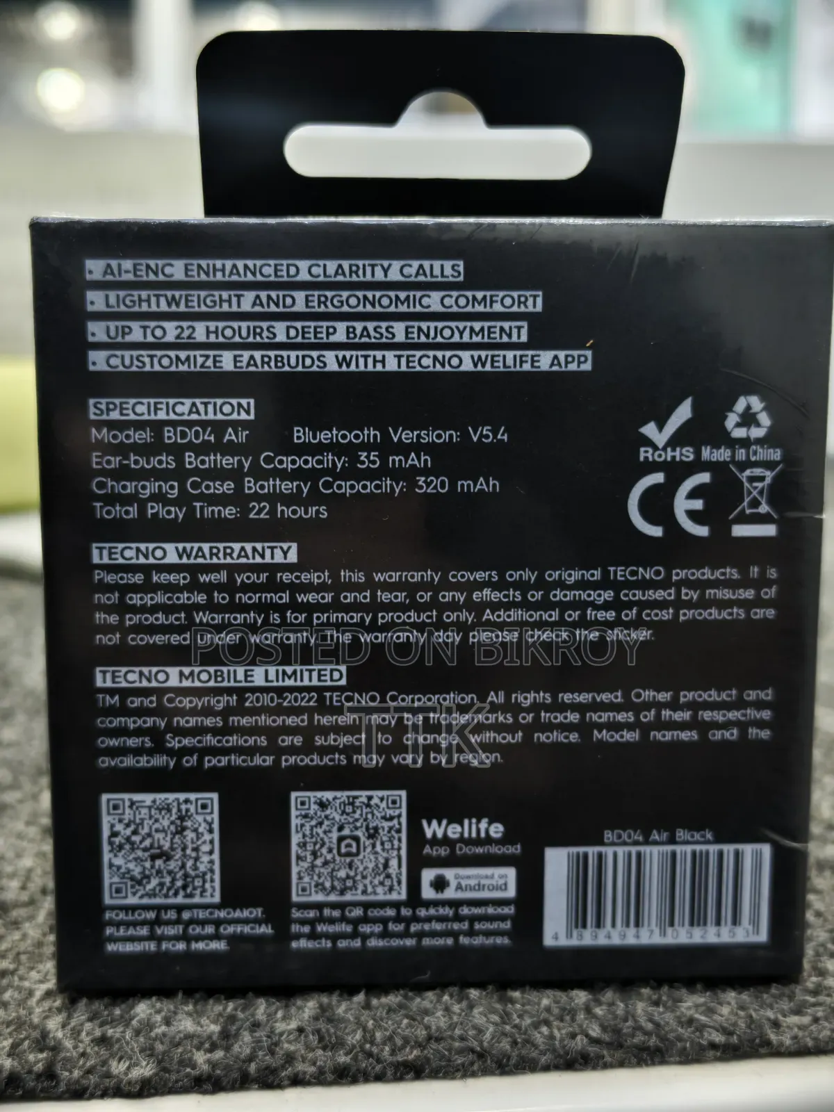 Tecno Buds 4 Air Brand New Intech