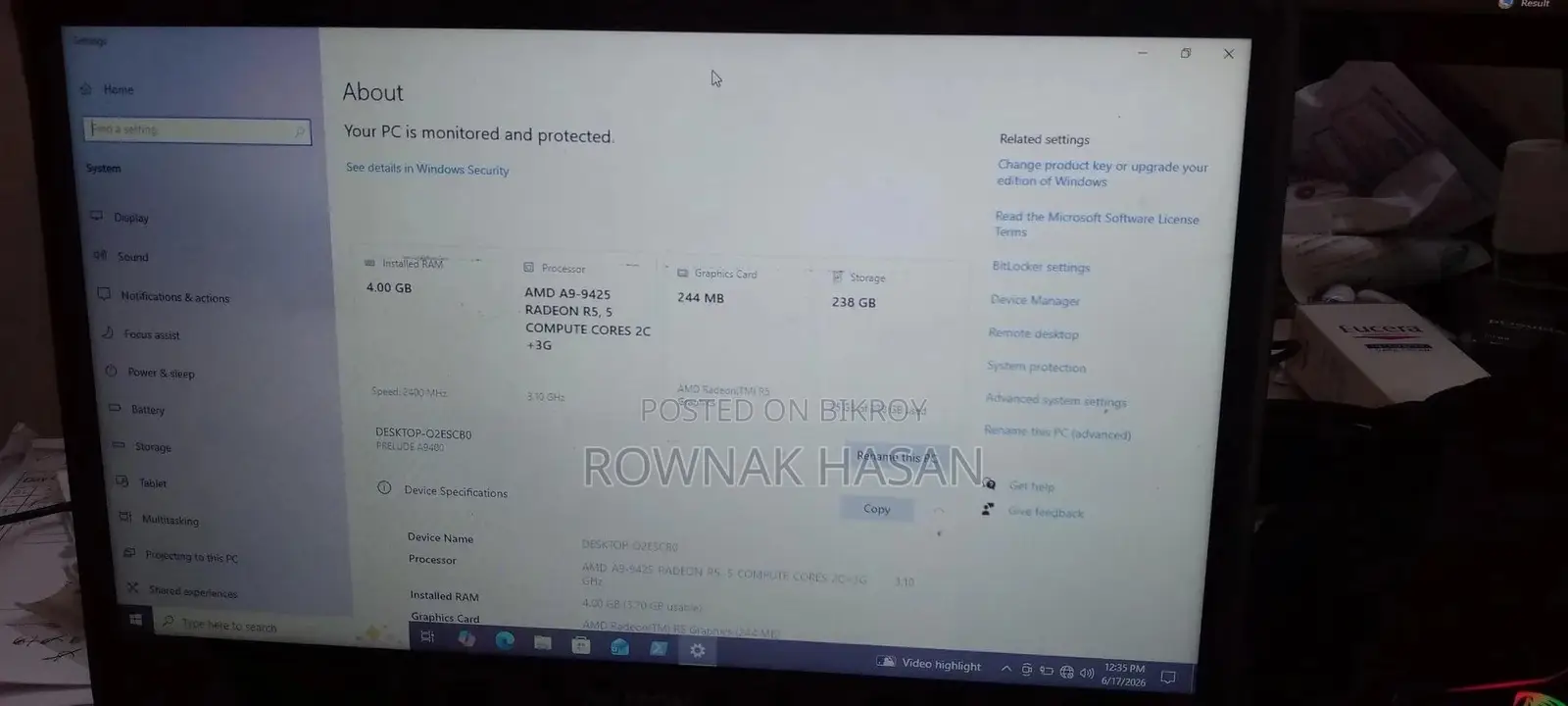 Laptop 4GB AMD A10 SSD 256GB