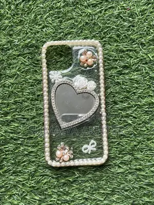 iPhone 14 Phone Case || Luxury Pearl Heart Mirror Phone Case