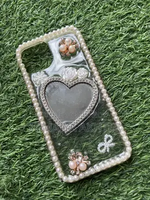 iPhone 14 Phone Case || Luxury Pearl Heart Mirror Phone Case