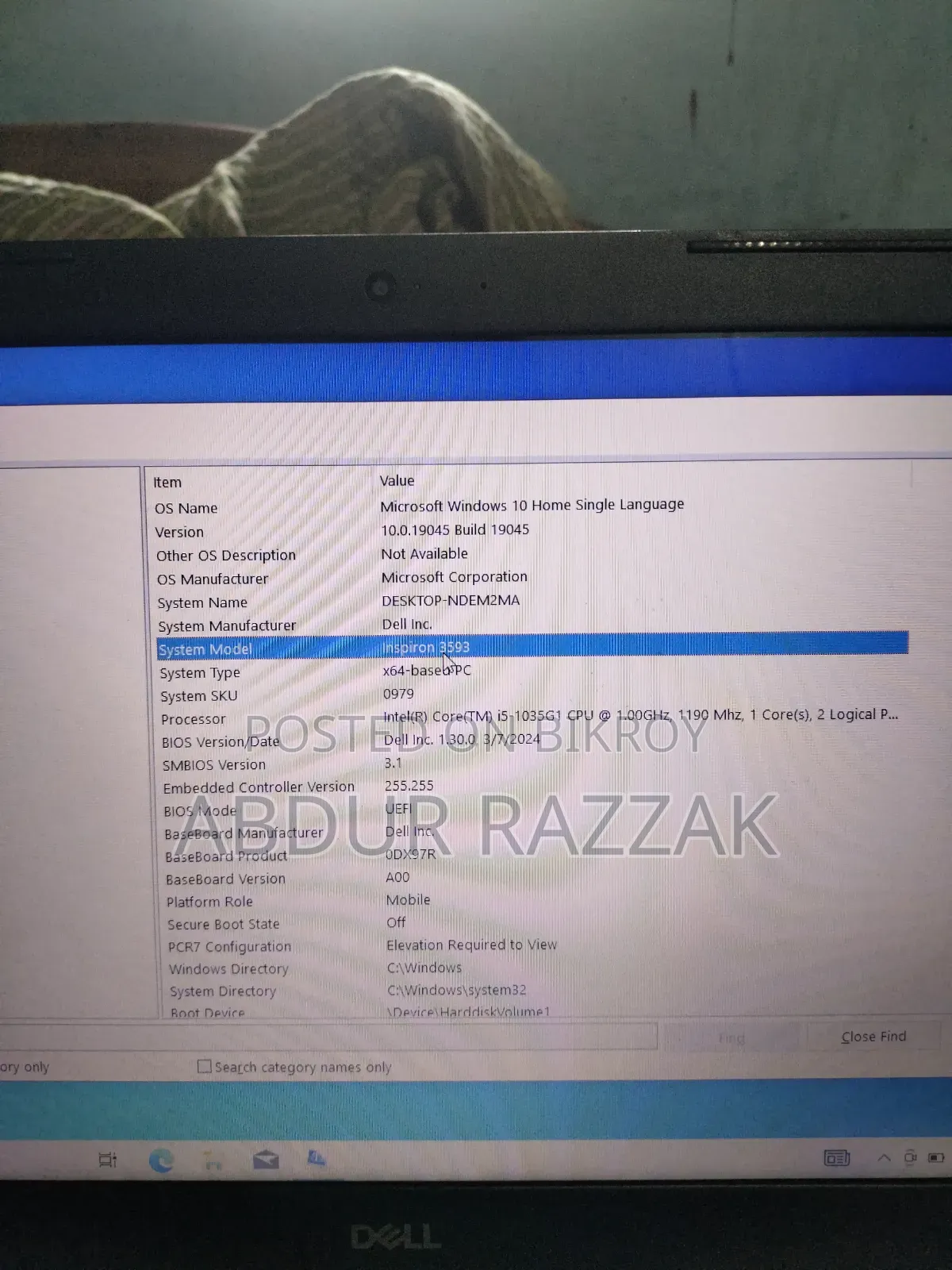 Laptop Dell Inspiron 15 3593 16GB Intel Core I5 SSD 128GB