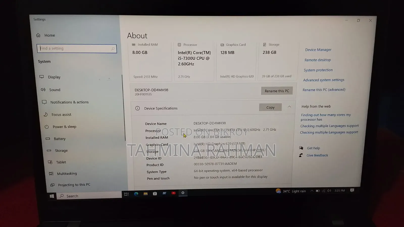 Laptop Lenovo ThinkPad T470 8GB Intel Core i5 SSD 256GB