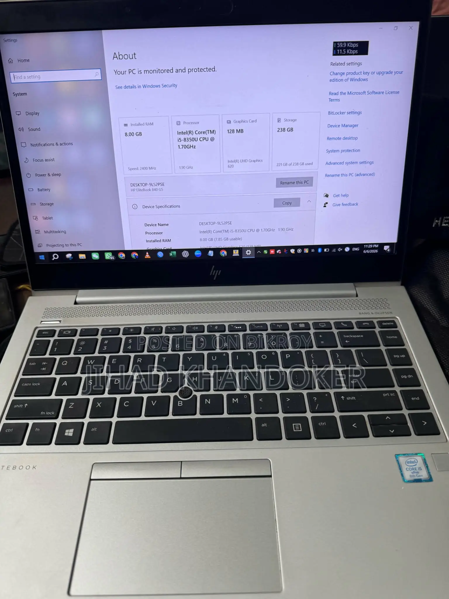Laptop HP EliteBook 840 G5 8GB Intel Core i5 SSD 256GB