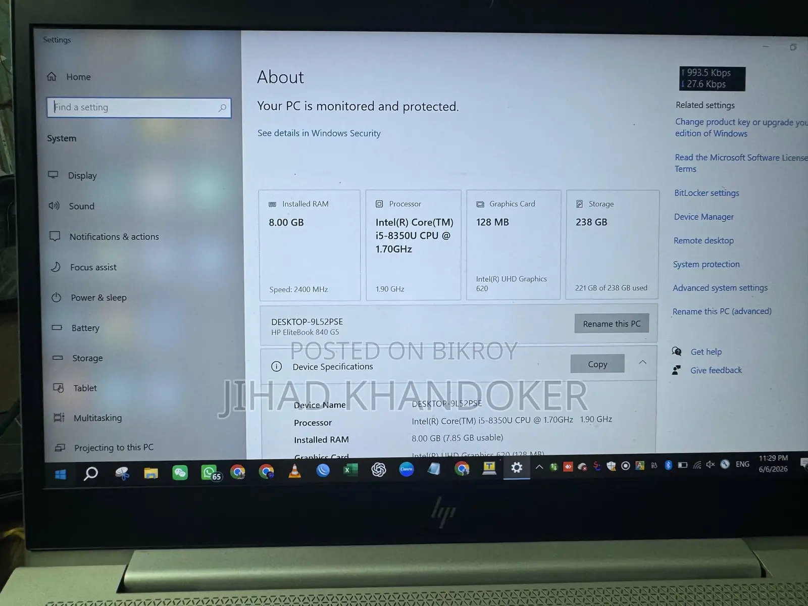 Laptop HP EliteBook 840 G5 8GB Intel Core i5 SSD 256GB