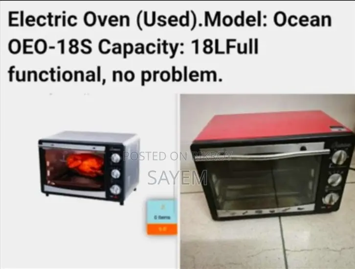 Electric Oven (Used).Model: Ocean Oeo-18s Capacity: 18lfull
