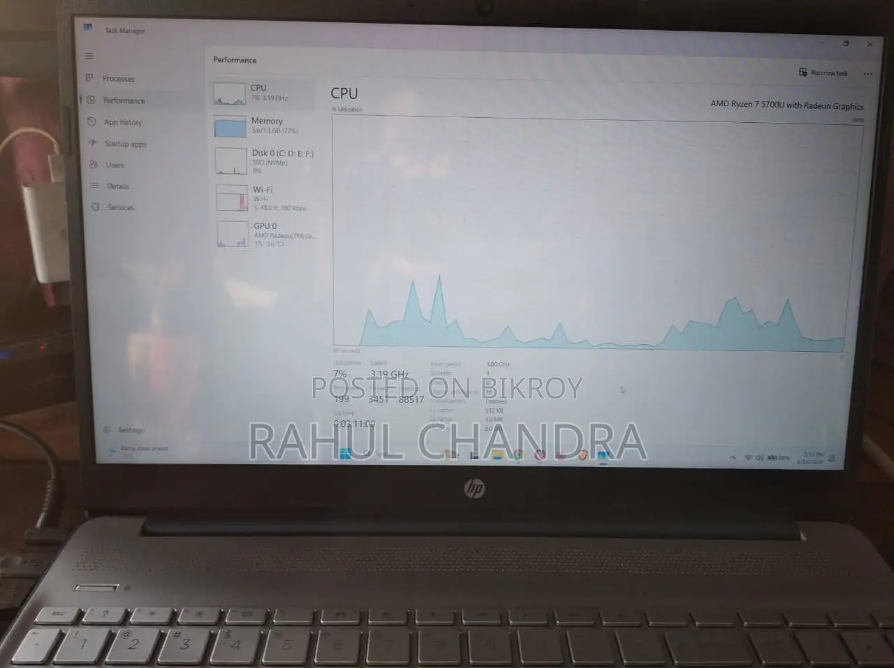 Laptop HP 15s 8GB AMD Ryzen 7 SSD 500GB