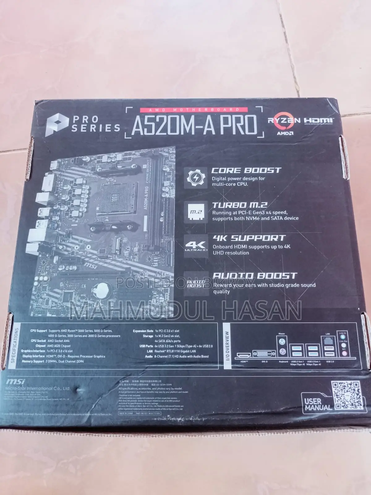Msi A520m-a Pro Am4 Amd A520 Usb3.2 Gen1 Micro-Atx Motherboard