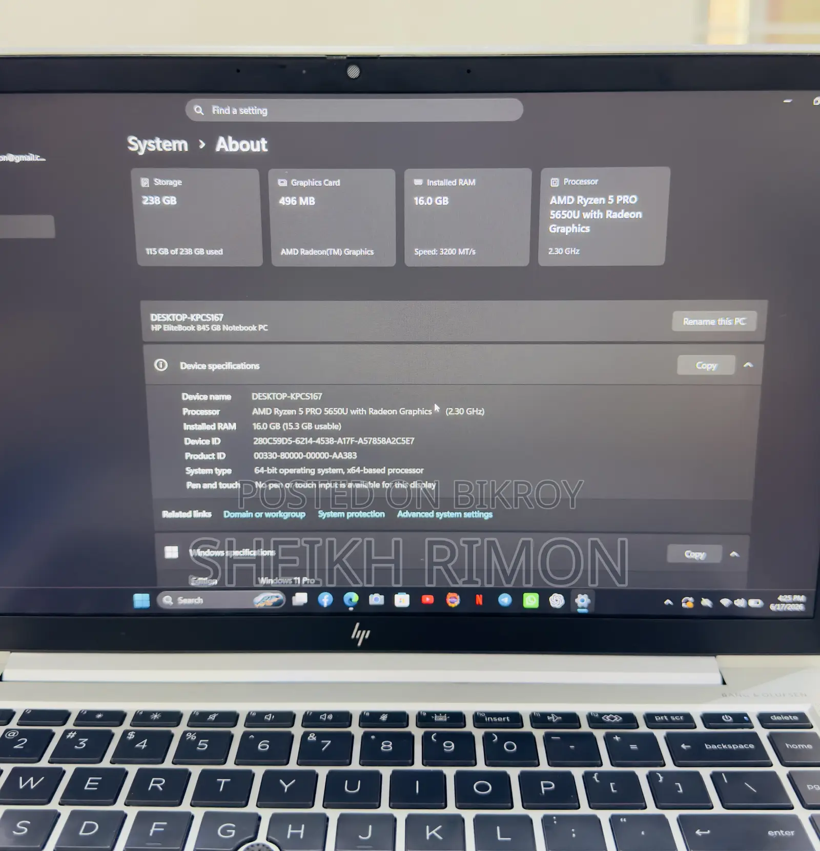 Laptop HP EliteBook 840 G8 16GB AMD Ryzen 5 SSD 256GB